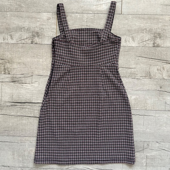 Hollister Red Black Retro Plaid Preppy Square Neck Slit Party Mini Dress XS - Picture 10 of 14